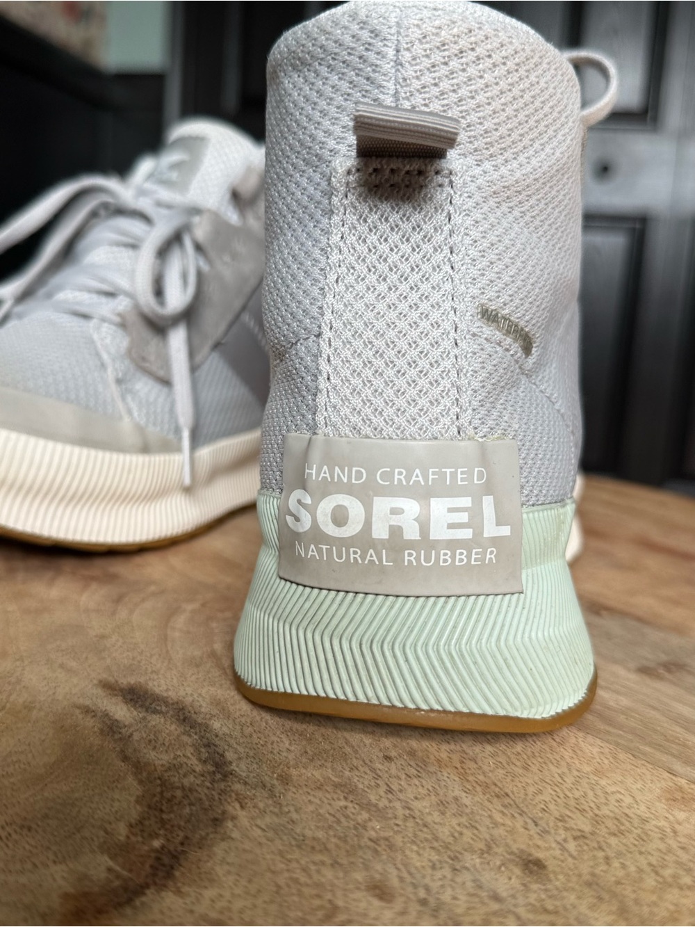 Sorel Women’s Light Gray Knit Ankle Boot with Mint Green Sole